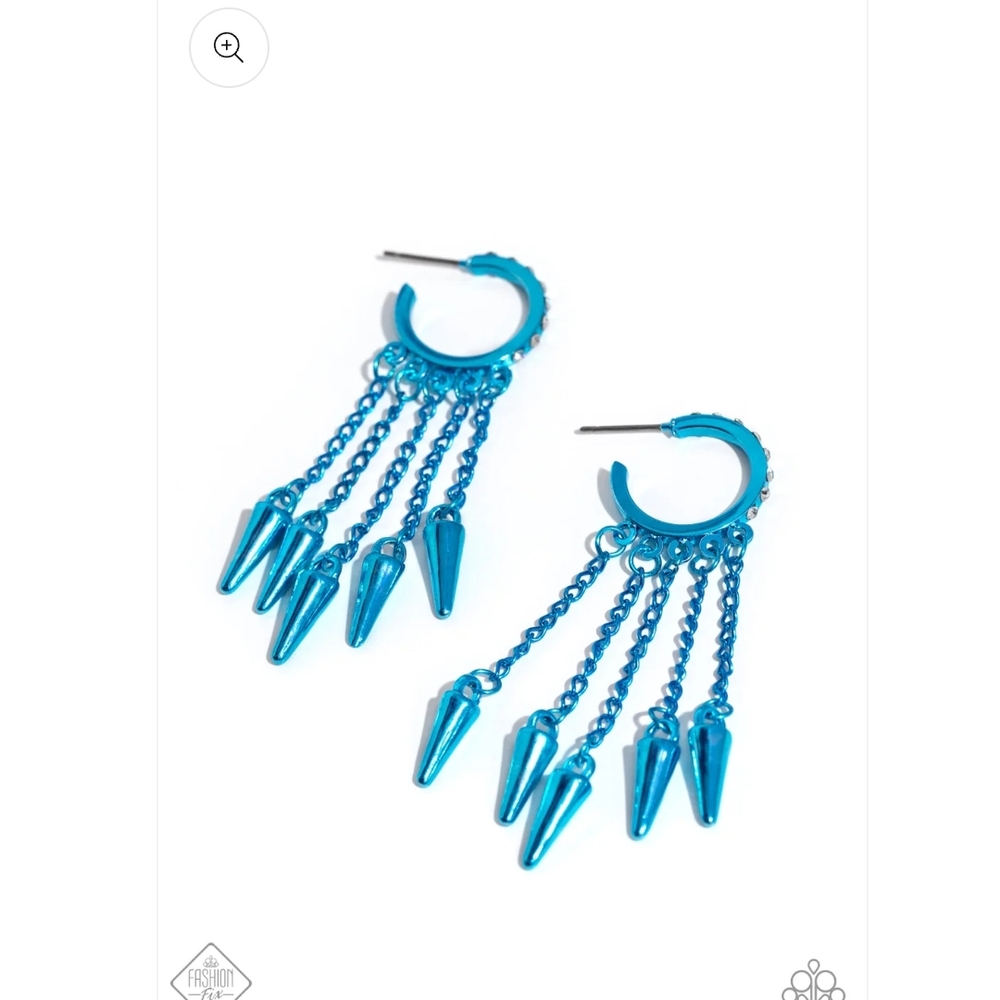 Vibrant Blue Spike Earrings by Fashion Nova Piquant Punk Metallic Blue Hoop
